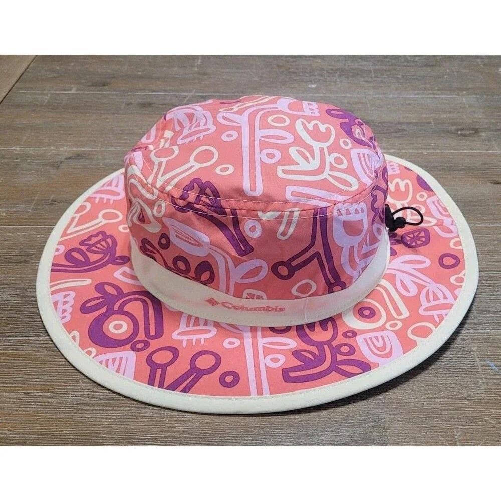 Youth Girls Columbia Pastel Flowers Bucket Boonie Hat Sun Cap With Strap
